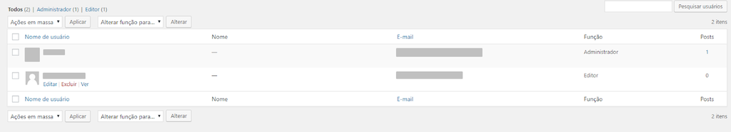 opção de excluir conta antiga do wordpress