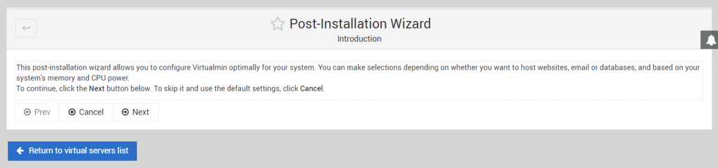 post-instalation wizard do virtualmin