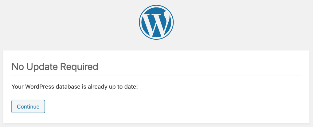aviso do wordpress indicando que o banco de dados est&aacute; atualizado