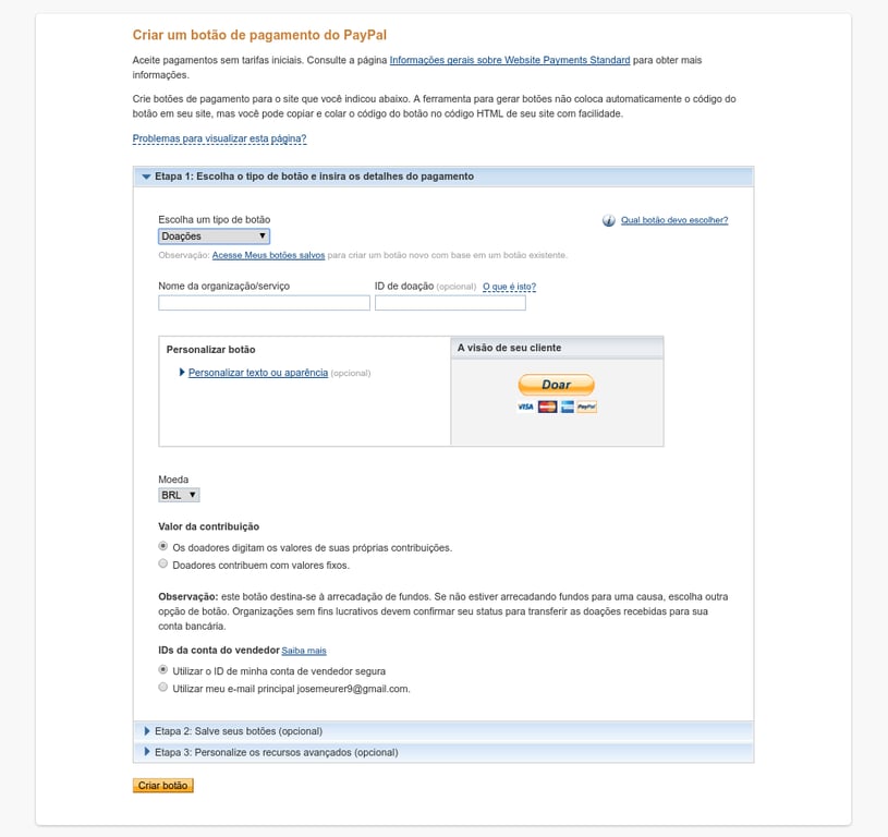 configurando o botão do paypal