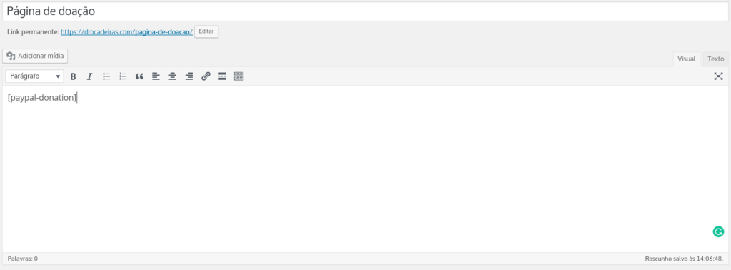 colando o shortcode no site