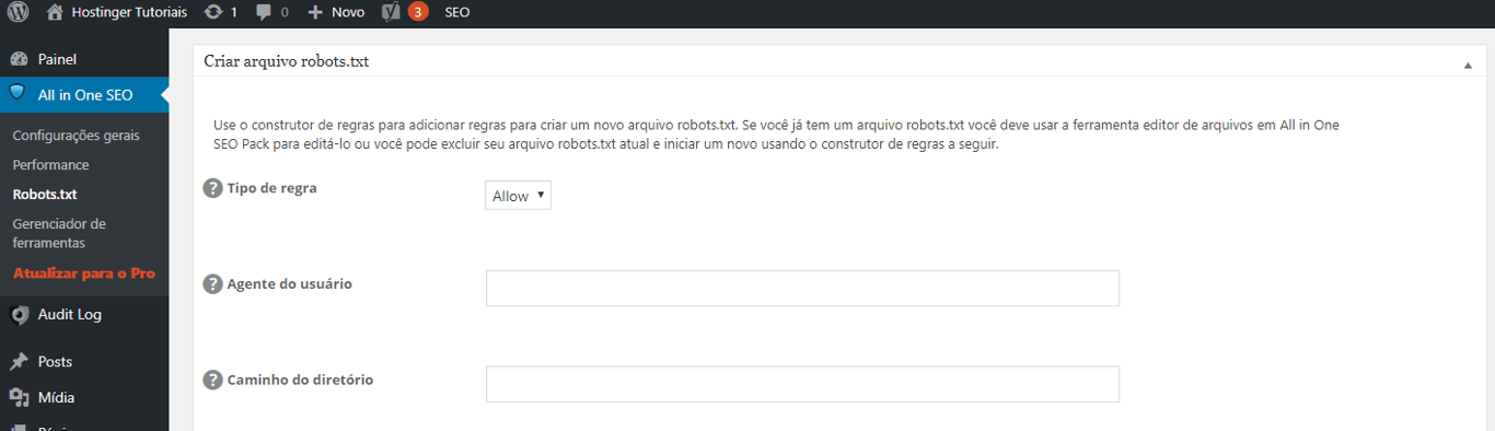 op&ccedil;&atilde;o robots.txt para editar c&oacute;digo no wordpress pelo plugin all in one seo pack