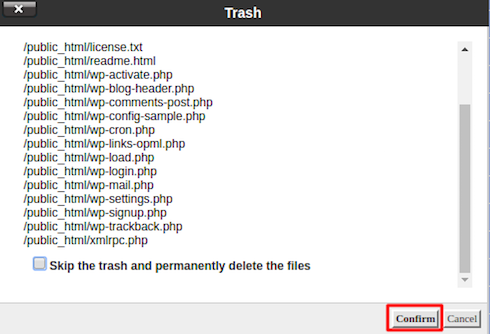 opção de confirmar para excluir o wordpress da hospedagem