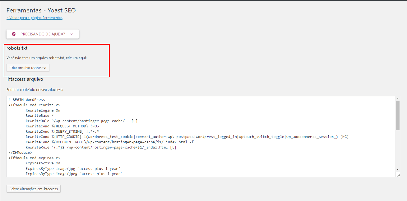 bot&atilde;o de criar robots.txt no plugin yoast seo