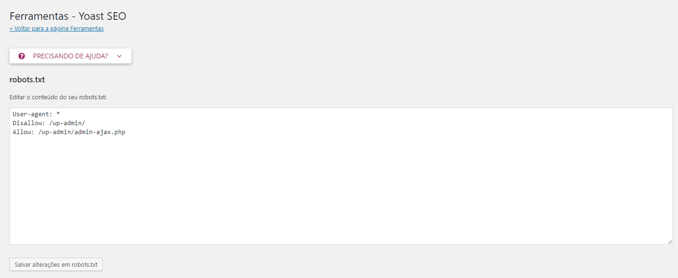 bot&atilde;o de saltar altera&ccedil;&otilde;es de arquivo robots.txt no plugin yoast seo