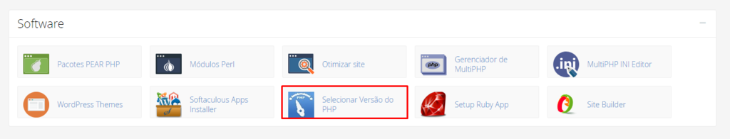 selecionando a versão do php dentro do painel