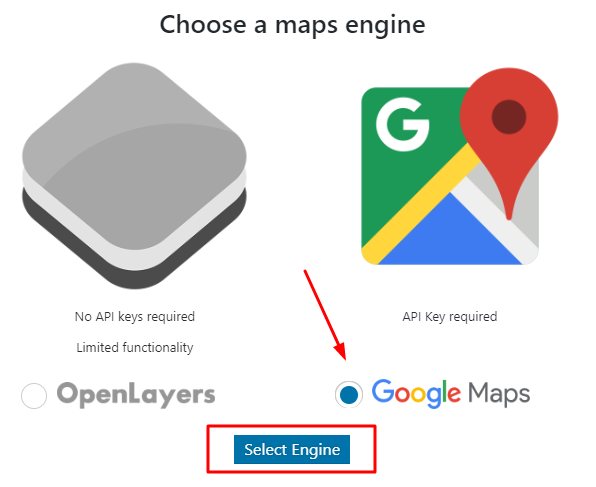 escolher google maps na tela de sele&ccedil;&atilde;o de engine no wp google maps
