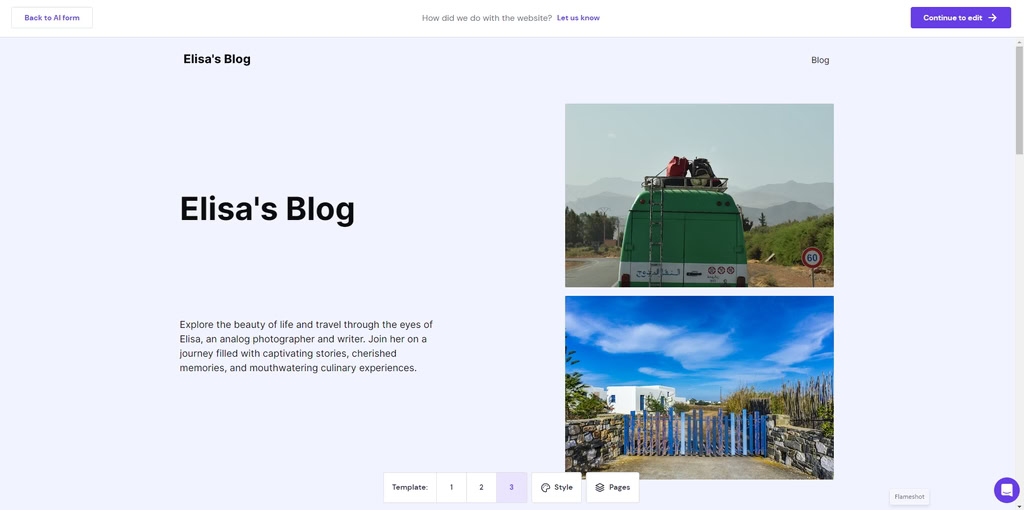 exemplo de template de blog do criador de sites da hostinger
