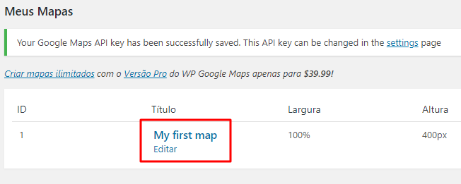 tela de cria&ccedil;&atilde;o de mapas no wp google maps
