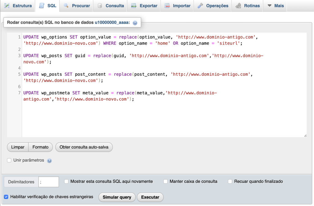 atualizando o url do site wordpress no mysql