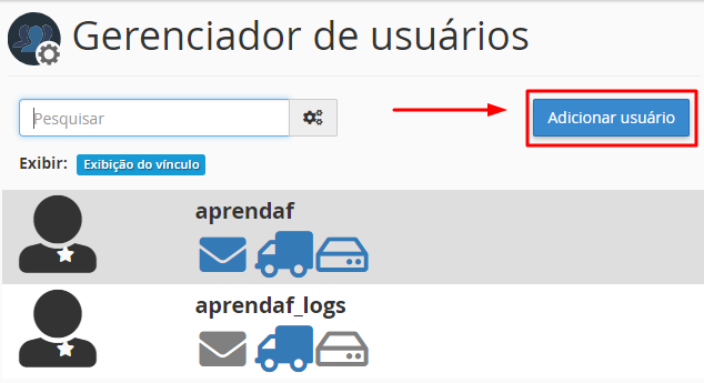 bot&atilde;o de adicionar usu&aacute;rios no cPanel