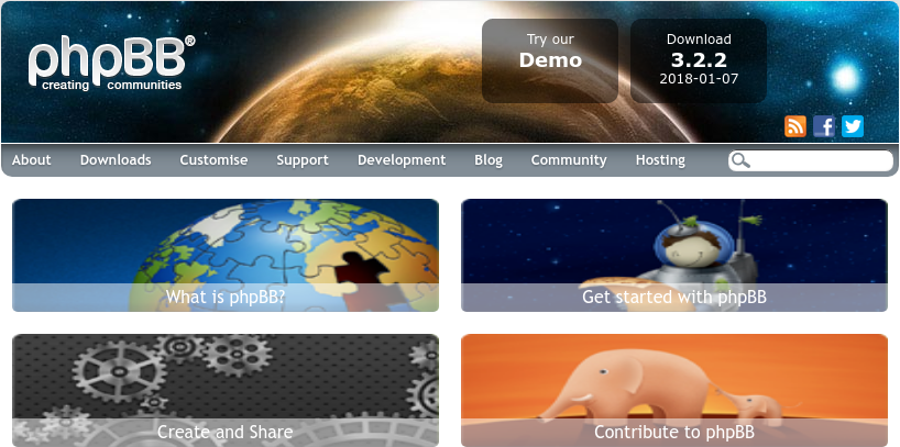 tela inicial do f&oacute;rum phpbb