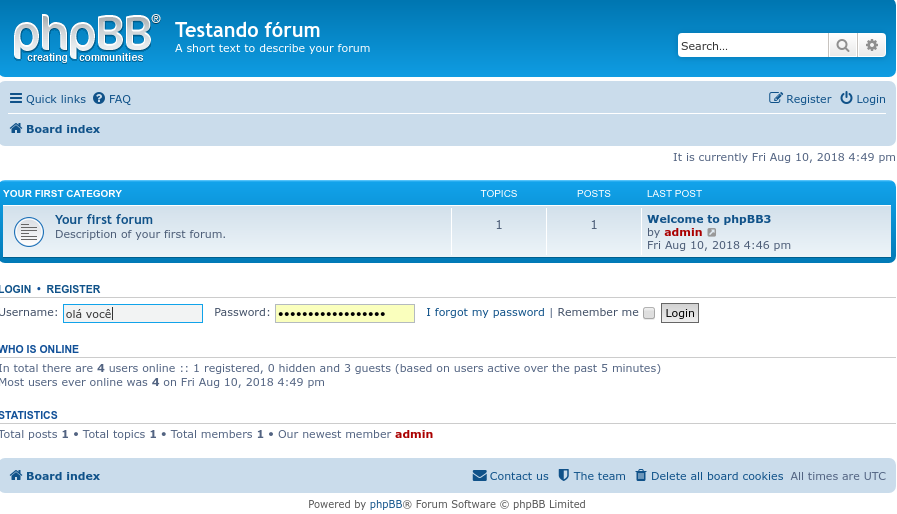 p&aacute;gina inicial de f&oacute;rum feito com phpbb