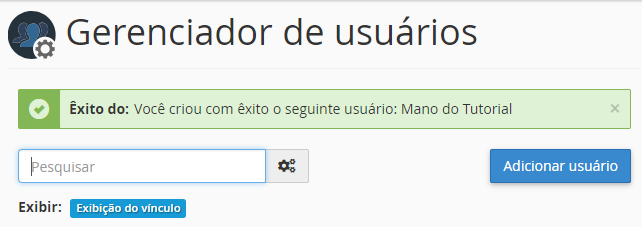 confirma&ccedil;&atilde;o de usu&aacute;rio criado no cPanel