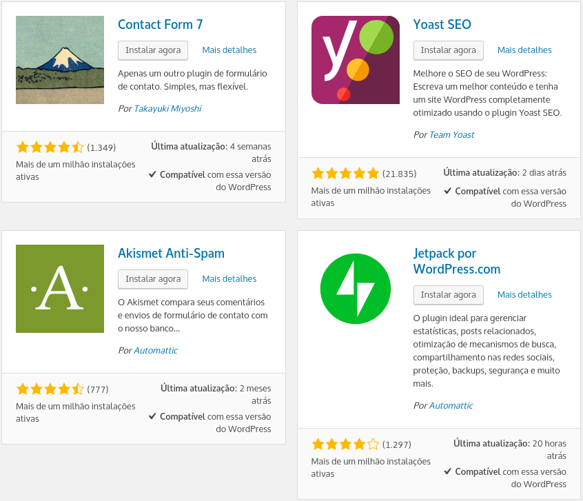 opções de plugins wordpress para instalar no seu site