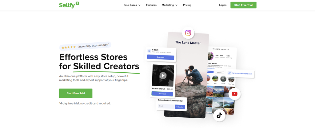 plataformas de ecommerce: p&aacute;gina inicial do sellfy