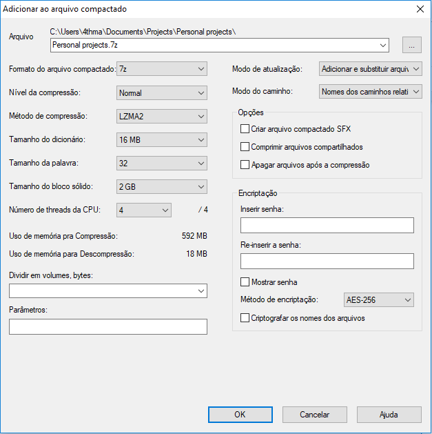adicionar arquivo compactado