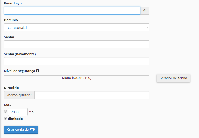 criar usu&aacute;rio ftp