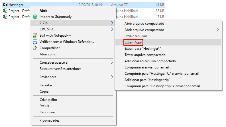descompactar arquivos com o 7zip