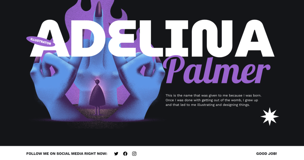 exemplo de portf&oacute;lio digital com bot&otilde;es para redes sociais