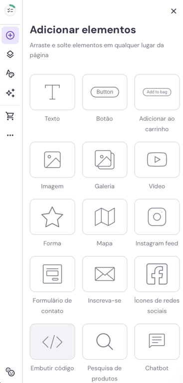 adicionando elemento de c&oacute;digo personalizado no criador de sites da hostinger