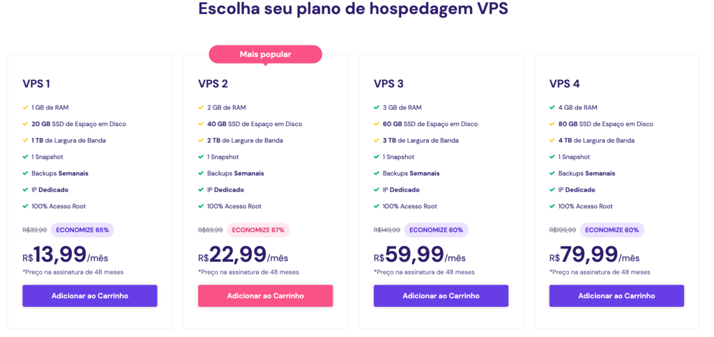 planos de hospedagem VPS na Hostinger