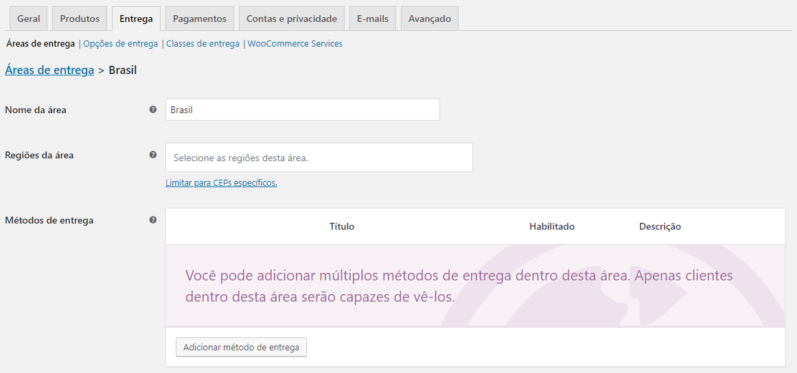 configura&ccedil;&atilde;o de entrega de encomenda no woocommerce