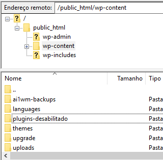 desativar temas e plugins