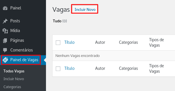 painel de vagas wordpress