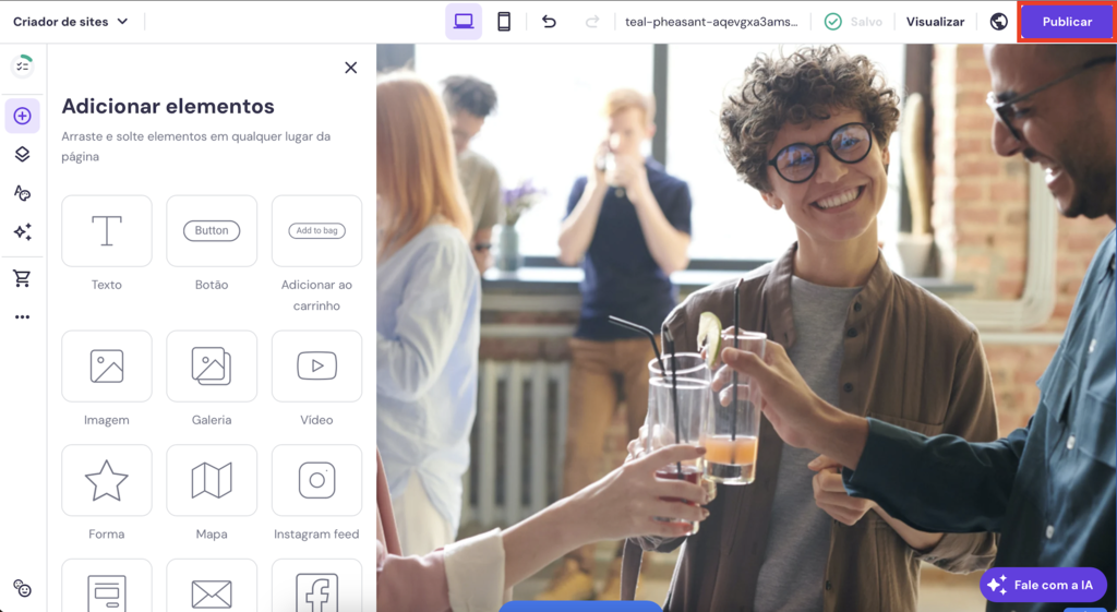 bot&atilde;o publicar em destaque no criador de sites da hostinger