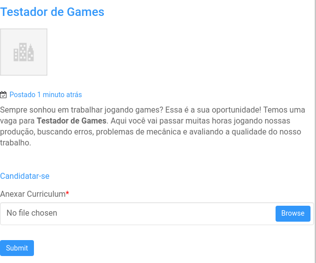 vaga de emprego publicada no site