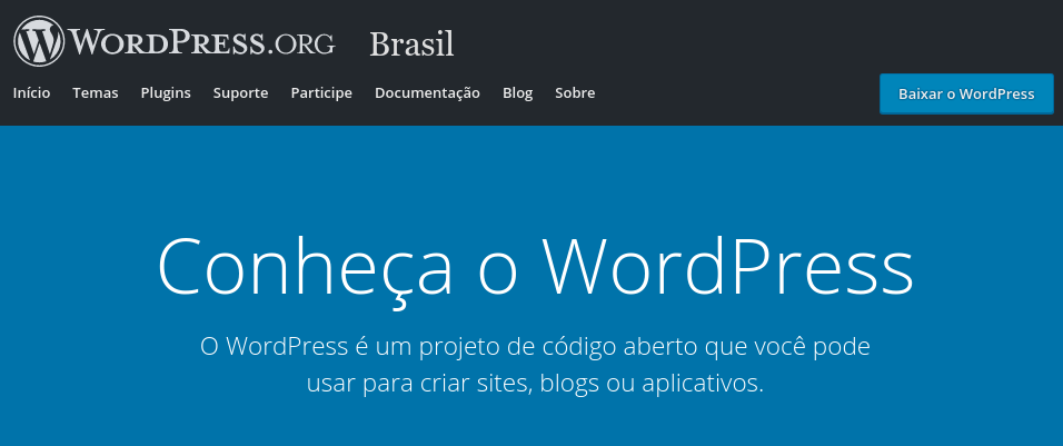 página inicial do wordpress