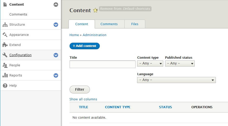 painel de controle drupal