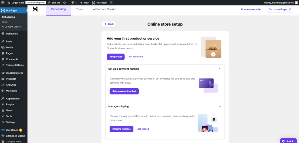 configurando woocommerce com a hostinger