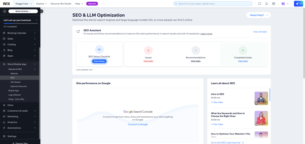 configurações de seo do wix