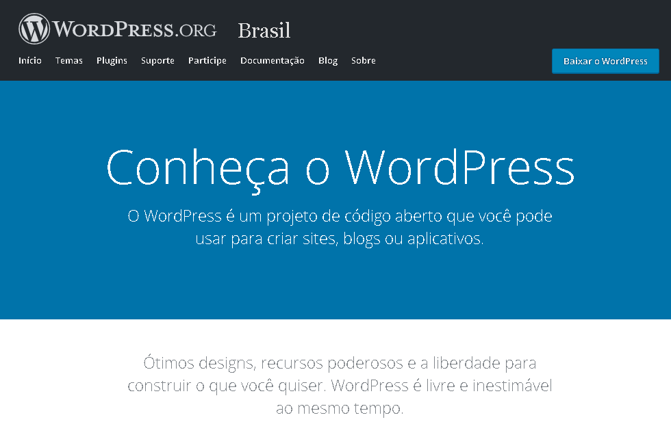 página inicial wordpress.org