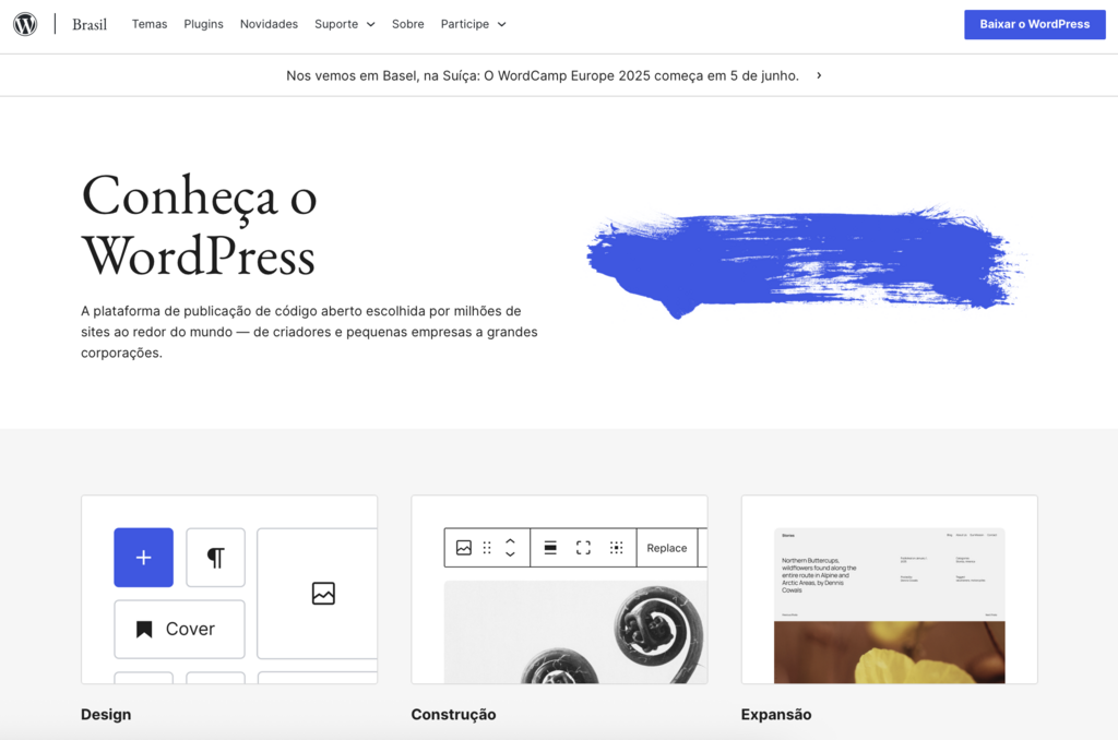 página inicial do wordpress