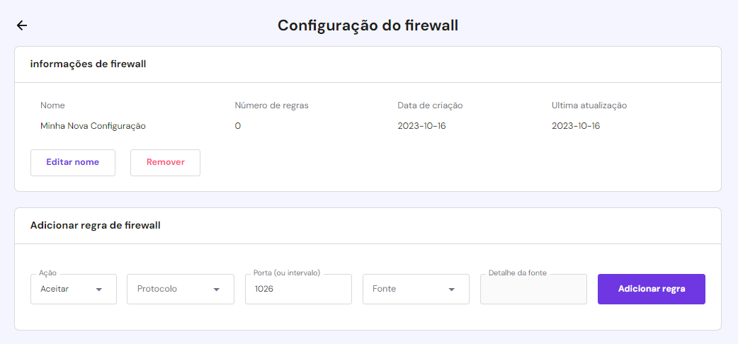 configuração de firewall no hpanel