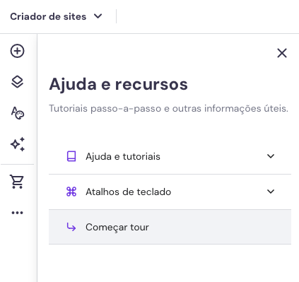 bot&atilde;o de come&ccedil;ar tour no criador de sites da hostinger