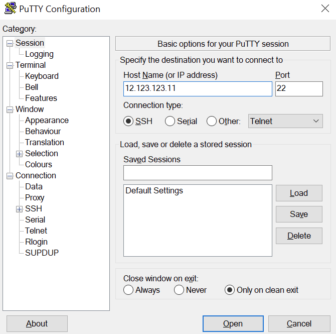configuração inicial do putty para gerenciar vps