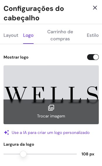 configura&ccedil;&otilde;es do cabe&ccedil;alho com ajustes de logo no criador de sites da hostinger