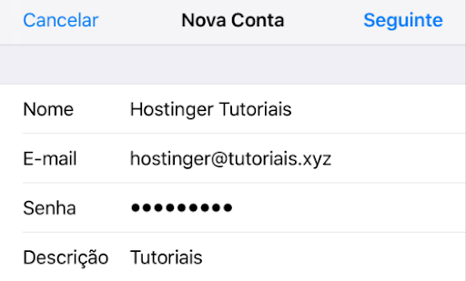 nova conta de email no iphone