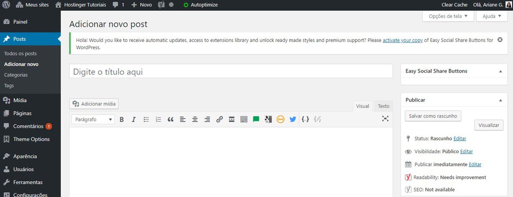 exemplo do editor wordpress