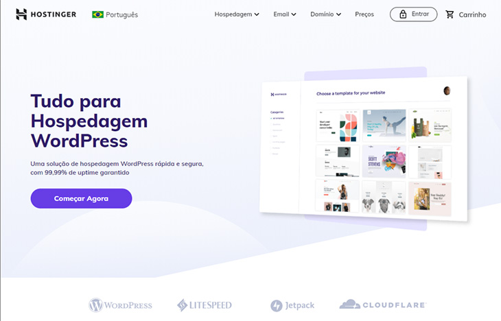 página de hospedagem wordpress da hostinger
