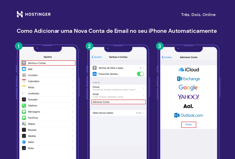 como adicionar uma nova conta de email ao iphone de modo automático