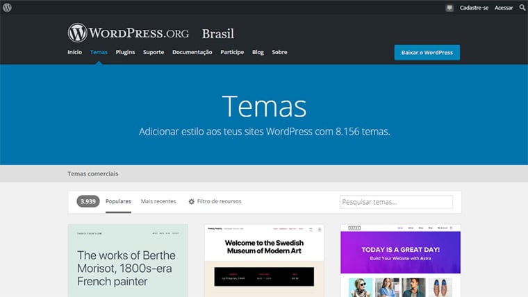 diretorio de temas do wordpress