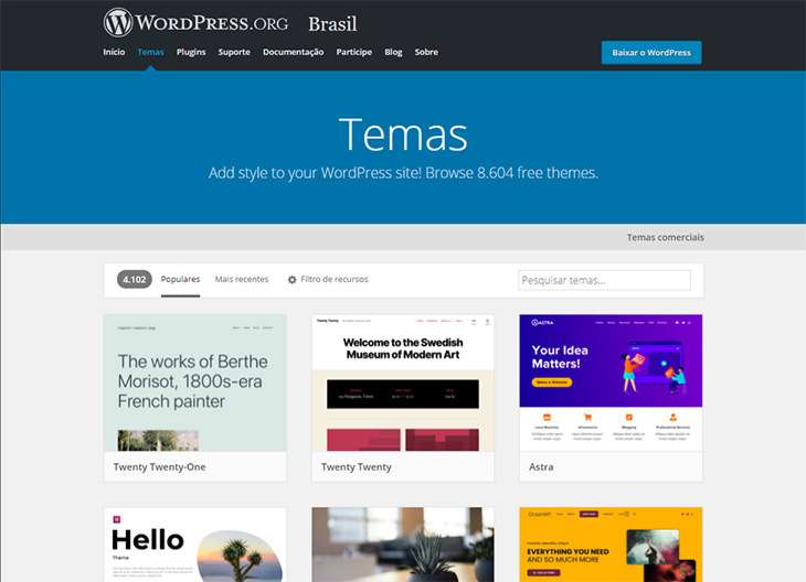 lista de temas do wordpress