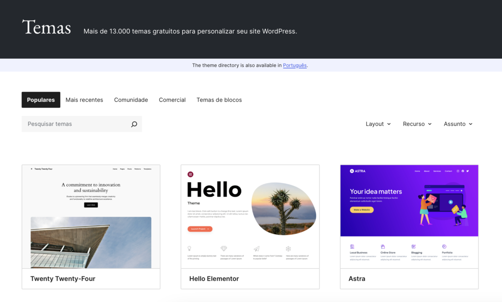 diretórios de tema do wordpress