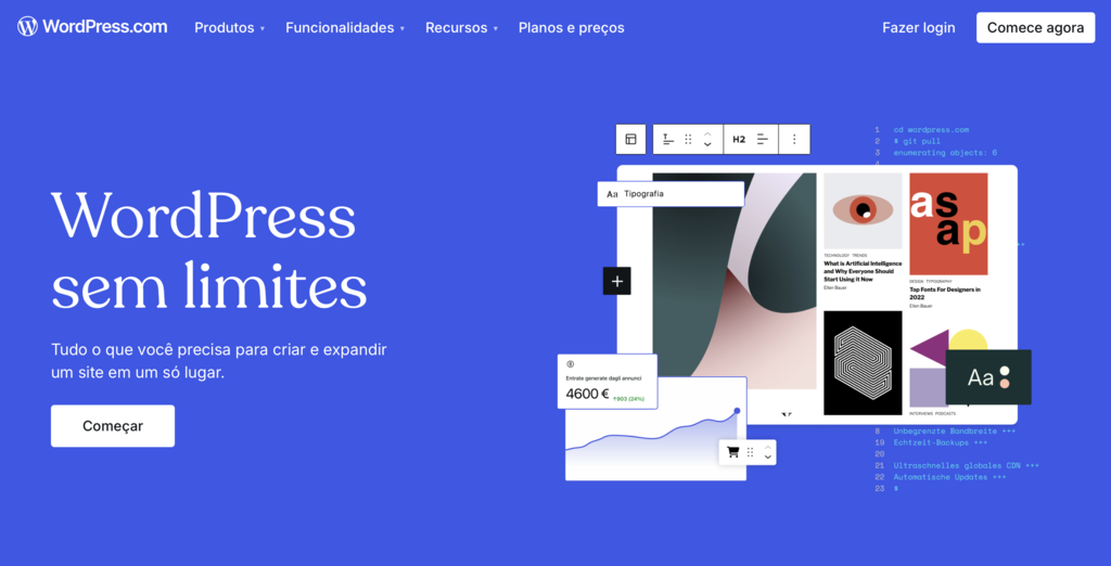 página inicial do wordPress.com