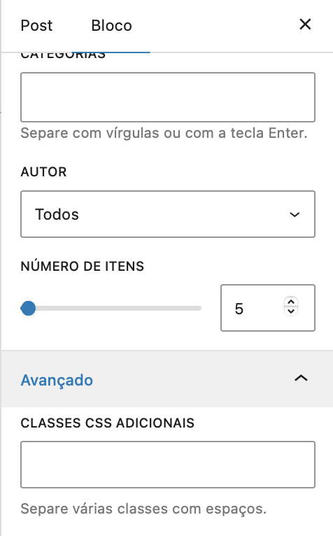 classes css adicionais no editor de blocos do wordpress
